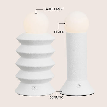 Soren 13" Modern Scandinavian Ceramic/Glass Geometric Integrated LED Table Lamp, Set of 2
